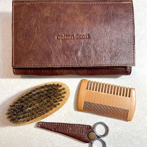 Genuine Leather Travel Beard Care Kit, beard care case, Organizer, Holder, Handmade, Personalized, fathers day gift, beard grooming kit