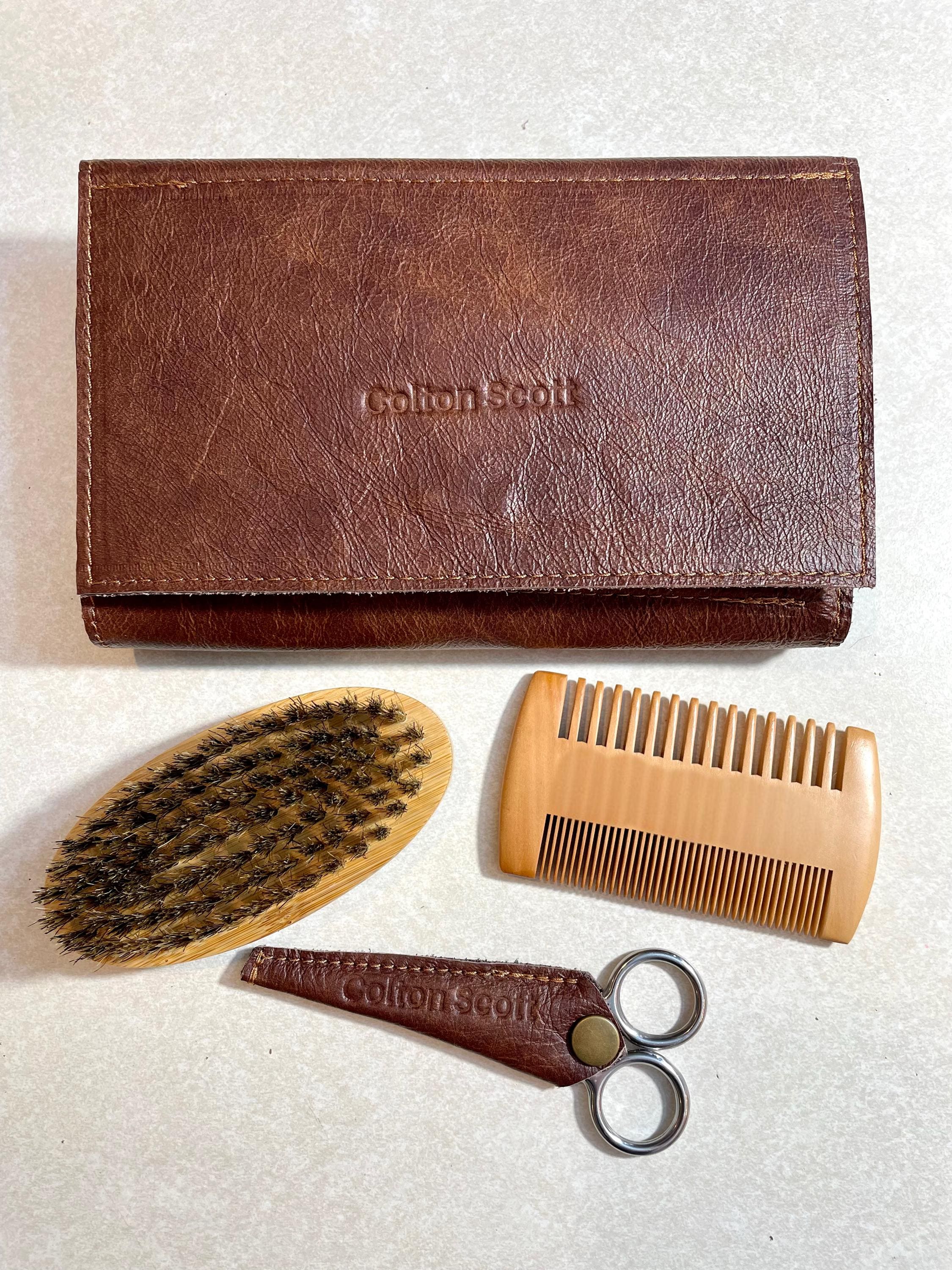Genuine Leather Travel Beard Care Kit: Handmade Organizer