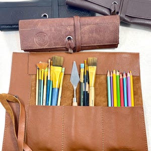 Handmade Leather Paint Brush and Pencil Roll Up Pouch - Two Different Sizes
