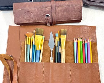 Handgefertigte Ledertasche für Pinsel und Stifte