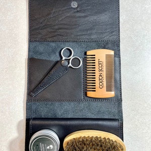 Genuine Leather Travel Beard Care Kit, beard care case, Organizer, Holder, Handmade, Personalized, fathers day gift, beard grooming kit image 5