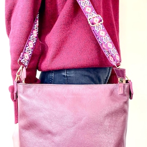 Bolso de cuero para mujer, cartera, bolso de mano, bolso bandolera, hecho a mano, regalo para ella, regalo para el Día de la Madre, cuero genuino, correa intercambiable, color burdeos.