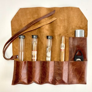 Genuine Leather Cigar Pouch, Cigar case, Organizer, Holder, Handmade, Personalized, Leather Cigar Accessories, Brown, Whiskey, Cigar Holder image 3