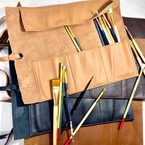 Pincel de cuero y rollo de lápiz, Porta pinceles, pincel y bolsa enrollable de lápiz, Rollo de artista, Estuche de lápiz de cuero imagen 10