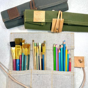 Handmade Canvas & Leather Brush Roll: Artist Pencil Case