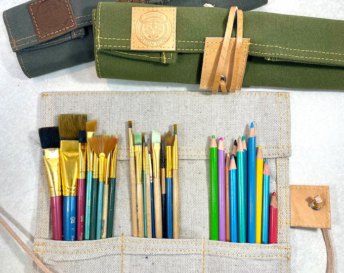 Handmade Canvas & Leather Brush Roll: Artist Pencil Case