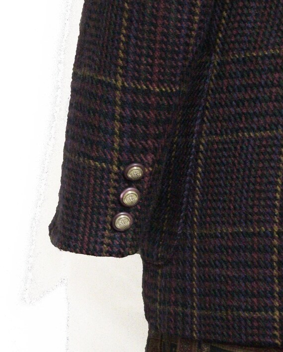 Vintage 1980s Purple Burgundy Black Plaid Blazer … - image 8