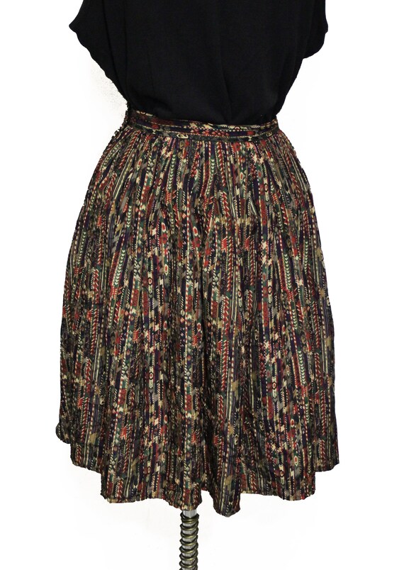 Vintage 1980s Pleated Tribal Stripe Print Skirt J… - image 2