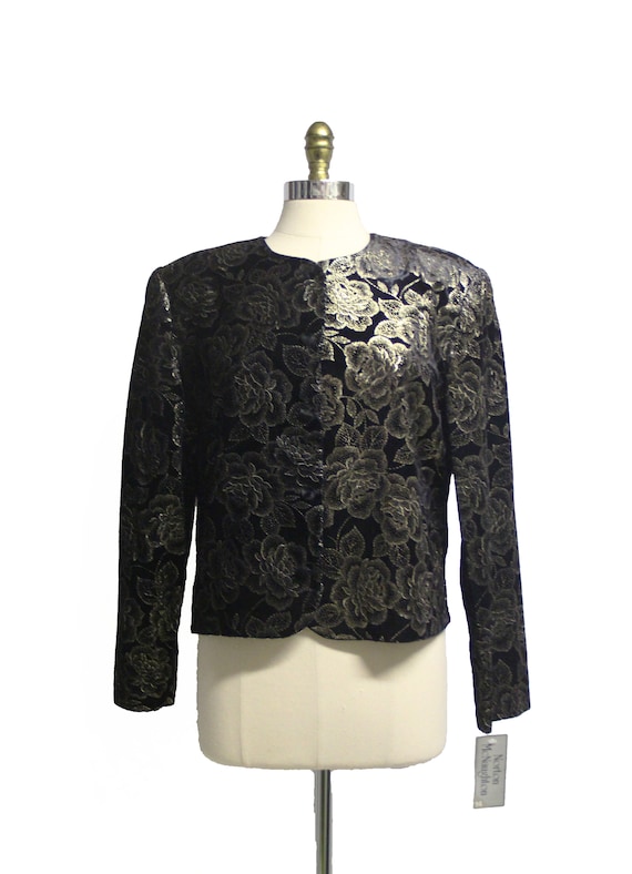 Vintage Black Gold Velvet Floral Jacket Blazer