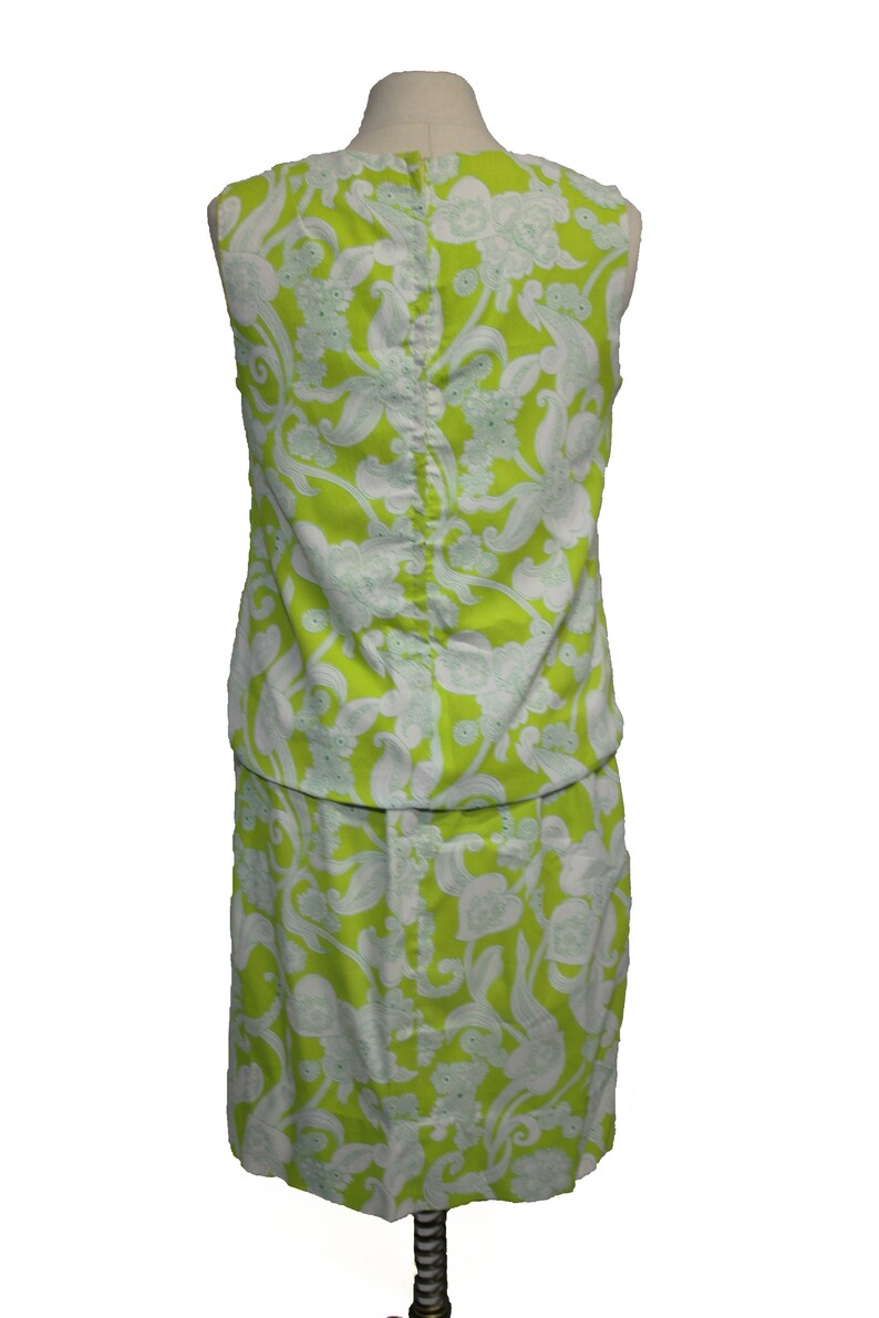 Vintage Retro 60s Style Neon Floral Two Piece Blouse and Skirt Set