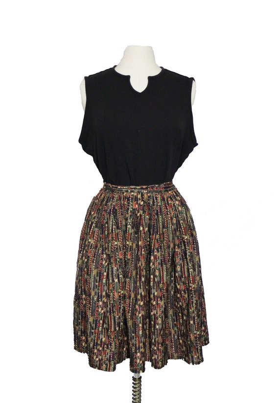 Vintage 1980s Pleated Tribal Stripe Print Skirt J… - image 1