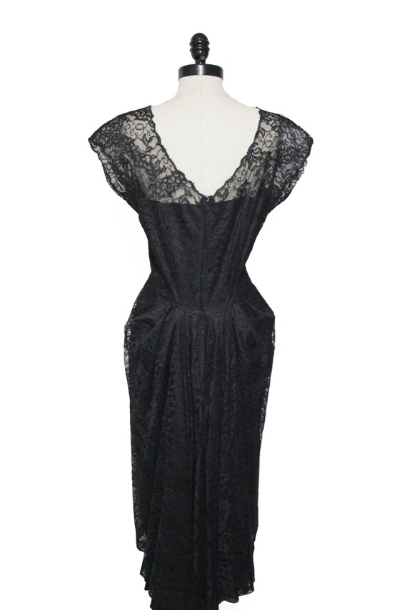 Vintage 1950's Black Lace Retro Evening Dress by … - image 6