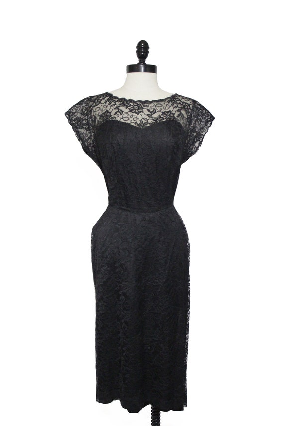 Vintage 1950's Black Lace Retro Evening Dress by … - image 2