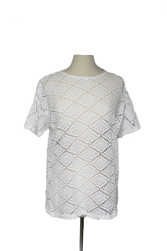 Vintage White Mesh Lace 80's T-shirt