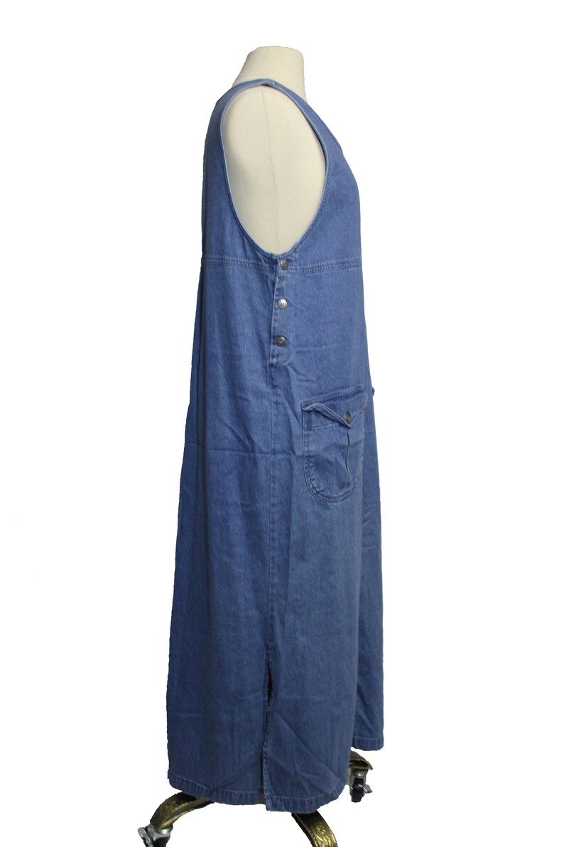 Vintage 90s Denim Patch Pocket Large Sleevelss Maxi Dress