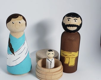 Belén de madera de 13 piezas, Sagrada Familia, Navidad - ¡Envío gratis!