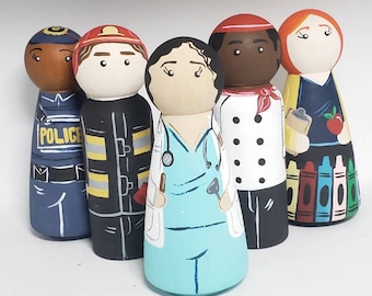 Community helper peg dolls, career peg dolls,toddler gift, Canadian lawyer, Barrister doll, pilot/dancer/police doll, doctor peg doll