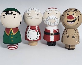 Christmas peg dolls, xmas peg dolls, santa, reindeer, mrs. Clause, elf peg doll, christmas gift, stocking  stuffer