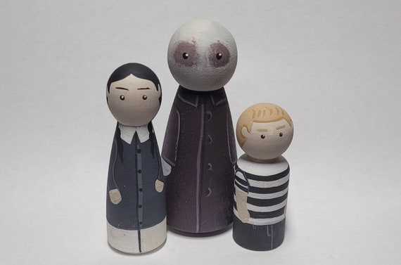 Wednesday Addams Peg Doll -   Peg dolls, Wood peg dolls, Dolls