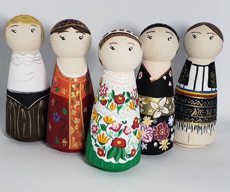 Dolls of the world Peg dolls, multicultural peg dolls,Waldorf dolls, international dolls, educational resource dolls image 1