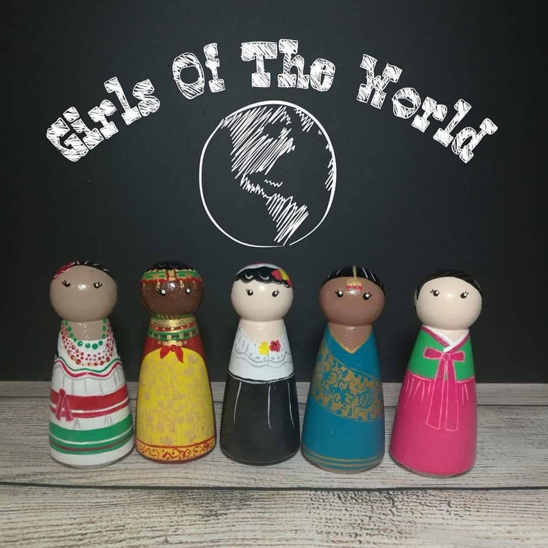 Dolls of the world Peg dolls, multicultural peg dolls,Waldorf dolls, international dolls, educational resource dolls image 2