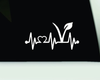Vegan Waterproof Vinyl Decal | Vegan heartbeat window bumper sticker