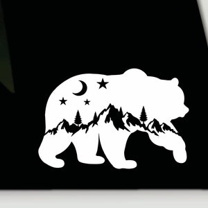 Bear Mountain Vinyl Decal | Mountain Grizzly Bumper Sticker | Bear and mountain car truck window decal sticker | Bear vinyl decal