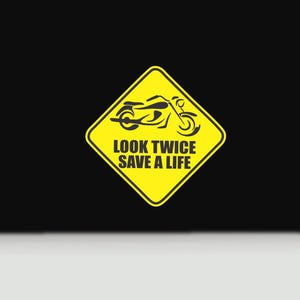 Motorcycle Awareness Vinyl Decal | Look Twice Save a Life Bumper Sticker