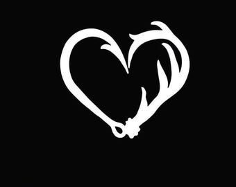 Fishing Hook Antler Heart Decal | Fish Hook Heart Decal | Hunting fishing window decal | Fishing Ladies Sticker | ladies hunting decal