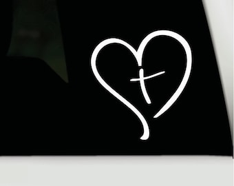 Cross heart Vinyl Decal | Cross and heart Bumper Sticker | Heart cross Vinyl Decal | Christian cross sticker Decal | Christian laptop