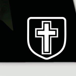 Cross shield vinyl decal | Christian bumper decal sticker | cross laptop sticker | cross Christian car sticker | Shield Cross Sticker