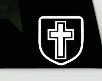 Adesivo in vinile con croce e scudo / Adesivo cristiano per paraurti / Adesivo croce per laptop / Adesivo croce cristiana per auto / Adesivo scudo e croce