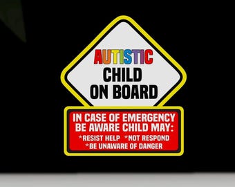 Autistic Child On Board Medical Alert Waterproof Sticker | Emergency Vehicle Decal | Autism bumper window sticker