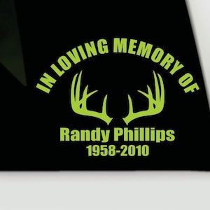 Adesivo in vinile personalizzato in memoria di corna di cervo / Adesivo per finestra in vinile in memoria di / Adesivo commemorativo di cacciatore / Adesivo in vinile personalizzato in memoria di