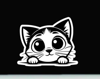 Peeking cat Vinyl decal Sticker |  cat bumper Sticker | Funny wide eyed cat Vinyl Decal
