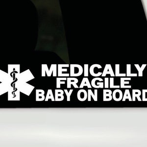 Medical alert bumper sticker | medically fragile baby on board vinyl decal sticker | medical id car sticker | emergency alert car  sticker