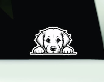 Golden Retriever Welpe gucken Vinyl Aufkleber | Golden Retriever-Autoaufkleber | Golden Retriever Auto Aufkleber | Golden Retriever Aufkleber