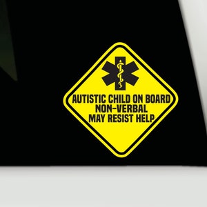 Medical alert bumper sticker | autistic child on board vinyl sticker | medical id car sticker | emergency alert car sticker