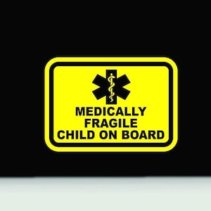 Medical alert bumper sticker | medically fragile child on board vinyl decal sticker | medical id car sticker | emergency alert car  sticker