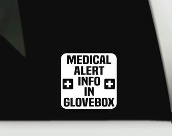 Medical Alert Info waterproof vinyl Decal | Medical alert bumper sticker | Medical symbol car decal | Medical info in glovebox sticker