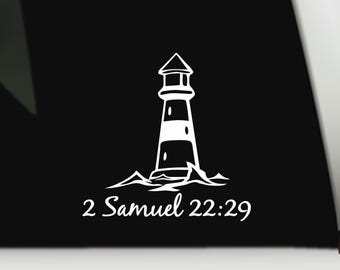 Christian Lighthouse Waterproof Decal | 2 Samuel 22:29 Bible Verse Vinyl Window Bumper Sticker