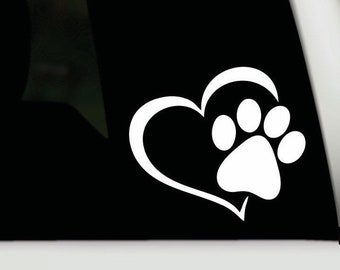 Paw Print Heart Sticker | Choose size and colour | Paw print vinyl decal | paw laptop decal | love your dog cat paw |