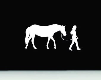 Horse and girl bumper sticker | Horse and girl car window decal | Horse vinyl decal | cowgirl vinyl decal sticker