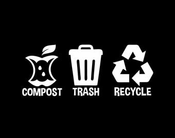Recycle trash compost decal set  | Compost garbage recycle Decal set | Recycling garbage Bin Decal Stickers |