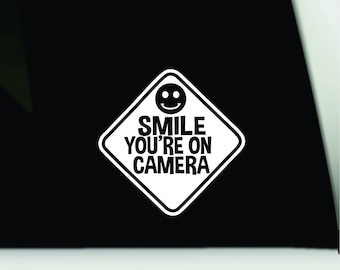 Smile You're on Camera Säkerhetskameradekal | Vinyldekal med säkerhetskamera