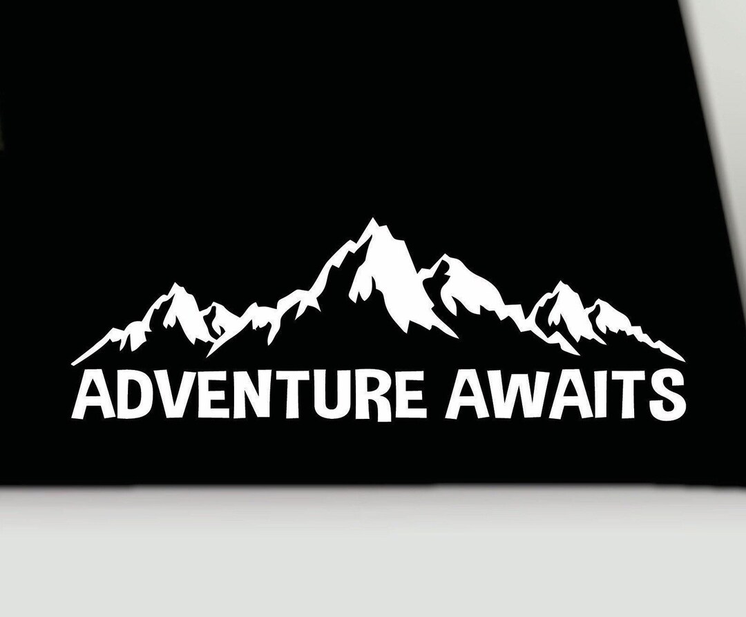 Adventure Awaits Waterproof Mountain Vinyl Decal Window Bumper Sticker ...