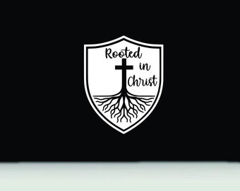 Rooted in Christ Waterproof Vinyl Decal | Christian Bumper Window Sticker