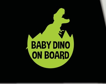 Baby Dinosaur "Baby On Board" Car Sticker - 2-Pack, 4.5 Inches, Reflective & Weatherproof | For Car Window, Bumper
