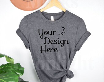Bella Canvas 3001 T-Shirt Mockup | Dunkelgrau meliert im Boho Stil