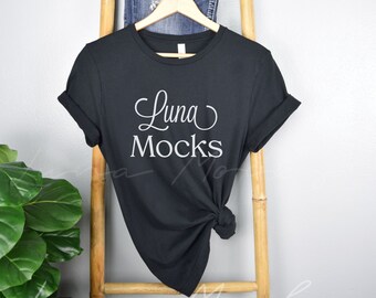 Maqueta de camiseta negra Bella Canvas 3001 / Camiseta colgada, estilo bohemio